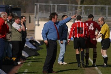 Duncan Gray - former Thurso FC manager seen here on the touchline during our 5-0 win V Bonar Bridge in the Morris Newton Cup Final at Victoria Park, Dingwall - Duncan guided The Vikings to the treble of league and two cups in 2002/03
